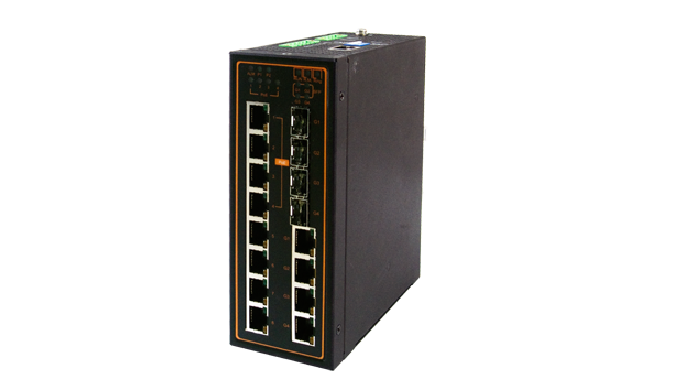 12-Port Industrial Managed Fast-Ethernet PoE Switch with Gigabit Uplinks, Profinet certified, DIN-Ra...