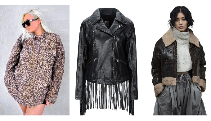 Jackets with animal prints, fringes, eco shearling, bonding, laser, embroidery and metal embellishme...