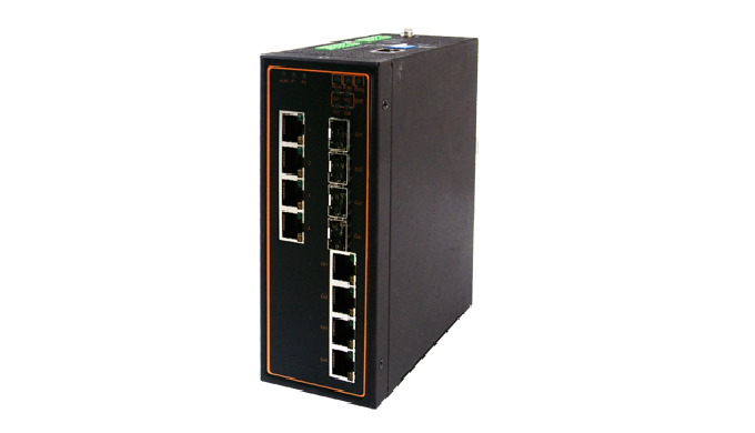 8-Port Industrial Managed Fast-Ethernet PoE Switch with Gigabit Uplinks, Profinet certified, DIN-Rai...