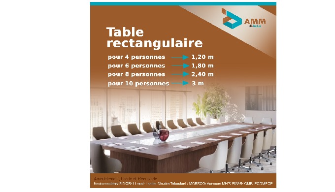 Table de réunion rectangulaire disponible en 4 dimensions.