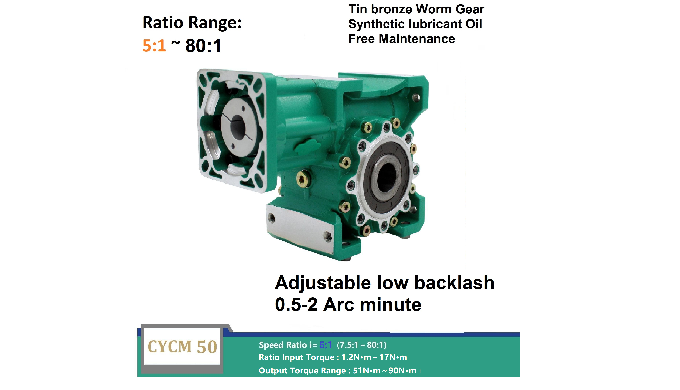 CHENYUE Adjustable Backlash High Precision 0.5-2 Arcminute Worm Gearbox CYCM50 Free Maintenance Output Way: C1/C2