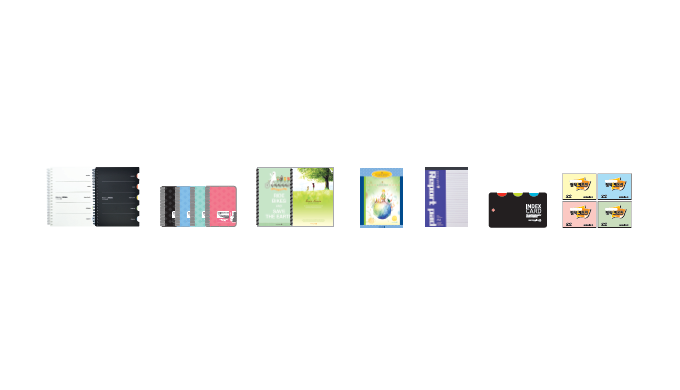 Notebooks, Memo books, Sticky Notes, Letter pads, Albums, Greeting Cards, Wrapping papers, Diaries, ...