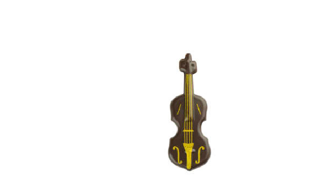 Pieza de chocolate negro con forma de violín.