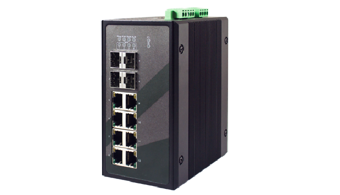 12-Port IEC 61850-3 certified Managed Gigabit switch with 4 SFP slots, IEEE1588v2 End-to-End Transpa...