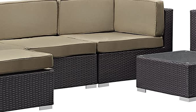 Spyder Craft Wicker Patio Dining Set, 6PCS Outdoor L Shape Rattan Sofa Set,Table and Ottoman with Cu...