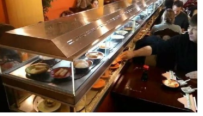 Conveyor belt sushi, also is called Rotating sushi equipment, Hexagonal Rotary sushi, Sushi rotary e...