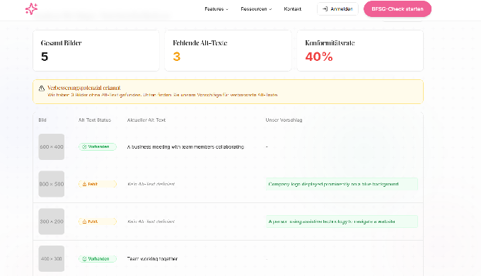 Unsere Plattform analysiert Ihre Website auf Konformität mit den gesetzlichen Vorgaben nach WCAG, BI...