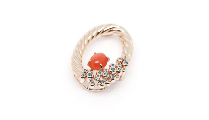 18K Rose Gold Carnelian, blue Diamonds Pendant&Brooch pin